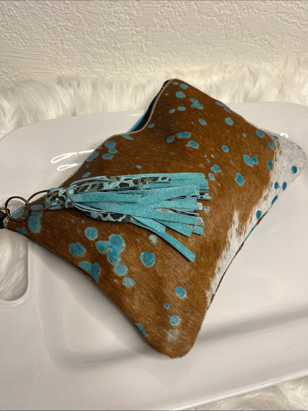 Brown and Turquoise Spotted Cowhide Clutch - Unbranded - Picture 8 of 8